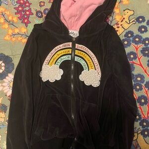 Lola and The Boys Embellished Black Zip Up Hoodie with Rainbow Design size 10